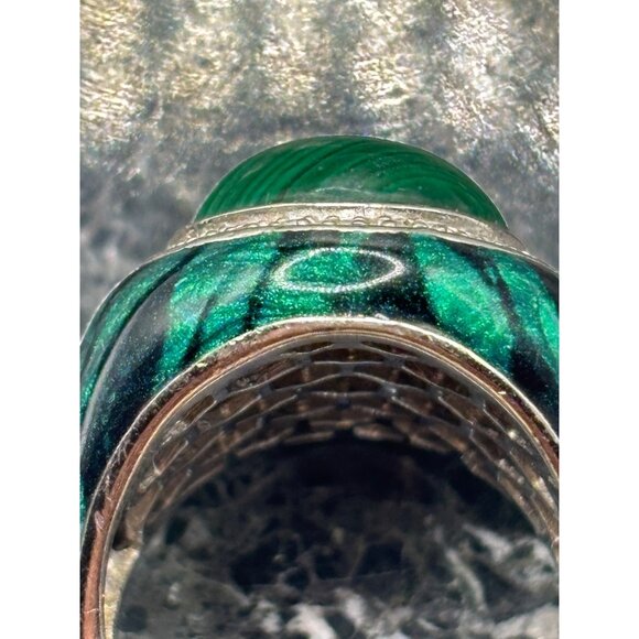 Sterling Silver 925 Malachite Centerstone Ring With Diamond Halo - Picture 9 of 9